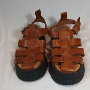 Ganni Creeper Grid Platform Fisherman Sandal Sz 39
